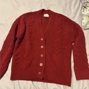 Universal Thread Deep Red Cable Knit Button-Front Cardigan
